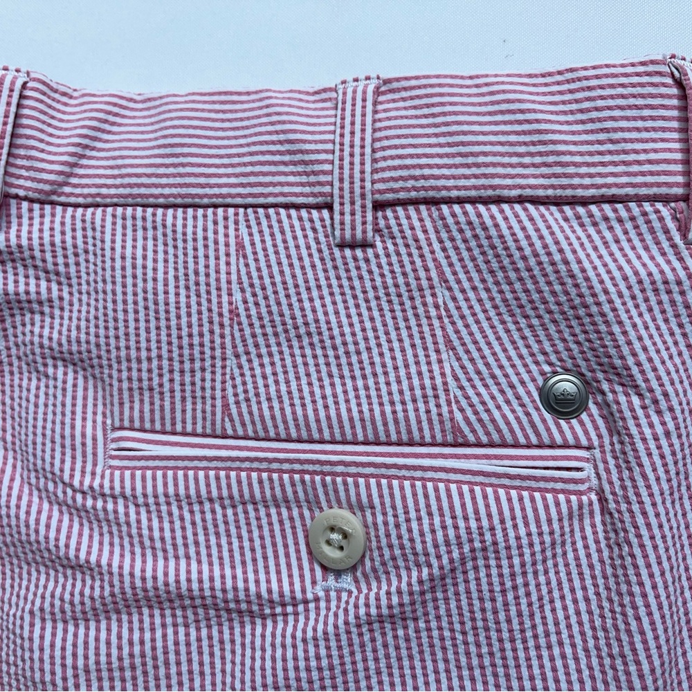 Peter Millar Crown Crafted Matlock Seersucker Shorts Mens Size 36 Pink Striped